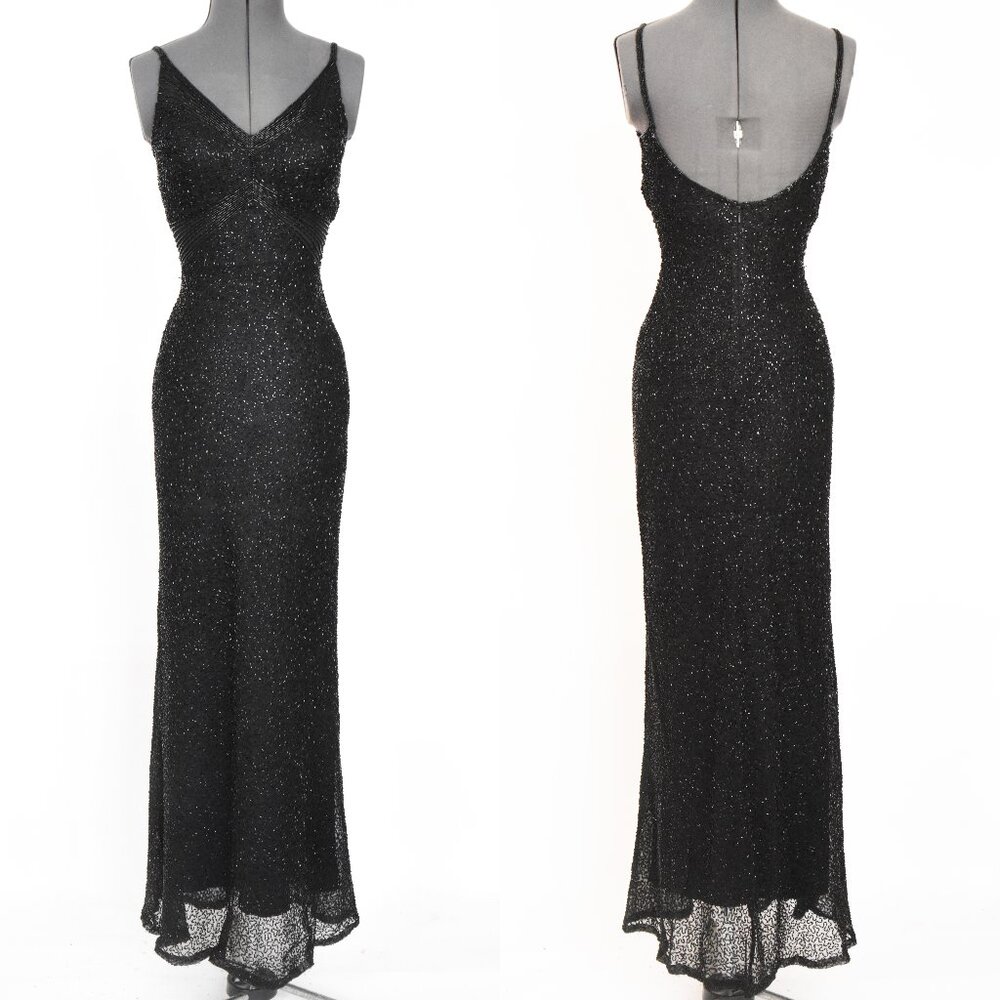 SOLD ON EBAY Scala Black Hand-Beaded Silk Formal Prom Dress Small - Picture 1 of 16
